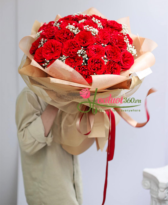Bó hồng đỏ kết hợp hoa baby Hà Lan