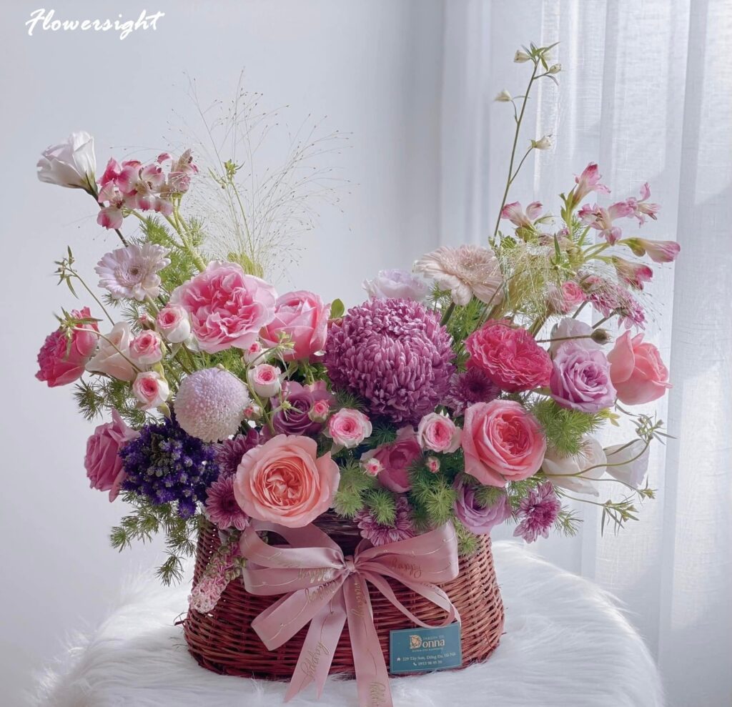 Giỏ hoa màu tím sinh nhật đẹp