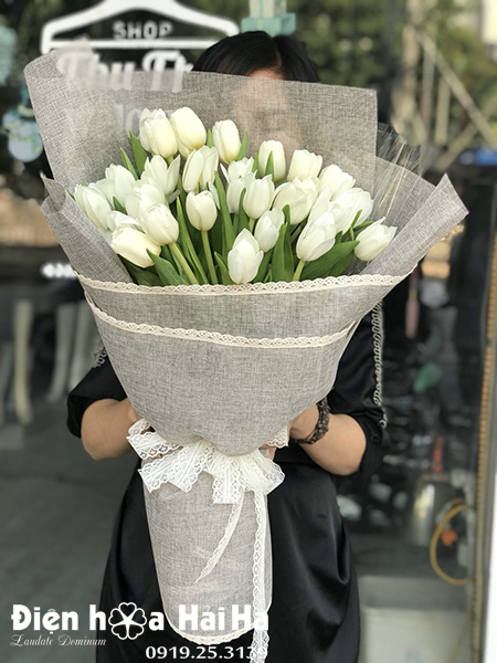 Bó hoa sinh nhật tulip trắng 30 bông